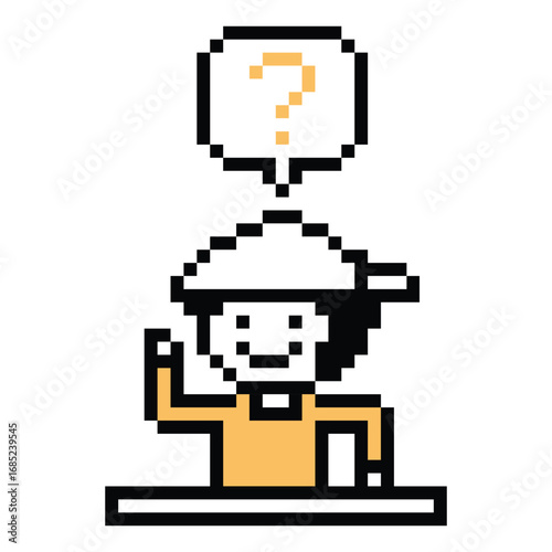 Pixel art cartoon character man cute question mark decoration 8 bit male boy confused idea question mark quiz questionnaire choose cartoon pixel game 8bit png vector.