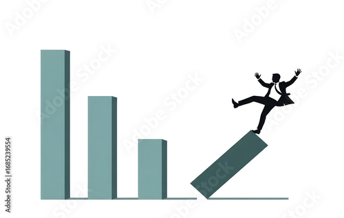 Business people falling off a declining bar graph representing financial loss
