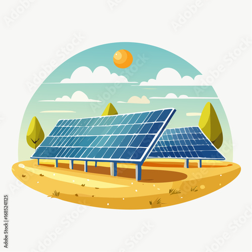 Solar Panel Farm Landscape Illustration
