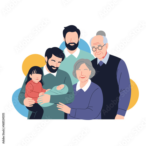 Diverse multigenerational family portrait with youngest members cherishing life's moments