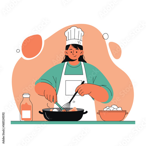 Chef cooking delicious meal in kitchen preparing food professionally with culinary skills and expertise