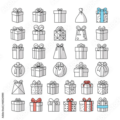 Collection of thirty various gift boxes and presents for special occasions and celebrations