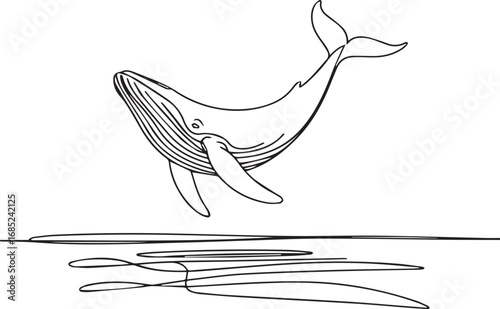 Artistic sketch of a humpback whale breaching from the ocean surface in a minimalist style