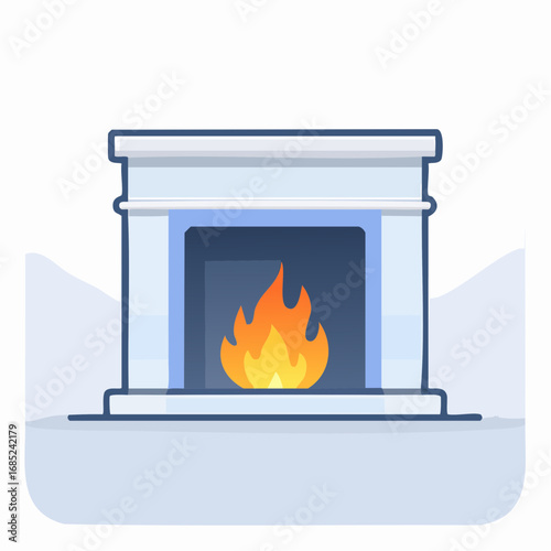 Simple White Fireplace With Orange Flame