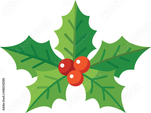 Holly berry icon. Christmas symbol berry leaves isolated on transparent background