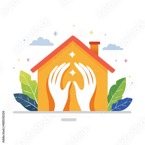 Warm Home With Hands Protecting It