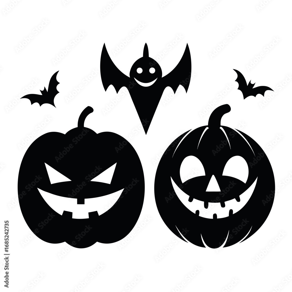 Fototapeta premium Spooky halloween silhouettes featuring jack o lanterns and bats