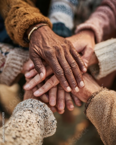 Close-Up of Diverse Hands Together in a Warm Community Gathering