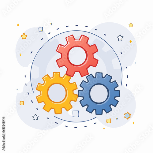 Three Interlocking Gears In Circle Graphic Design