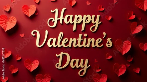 Happy Valentine's Day greeting with red hearts on dark background  