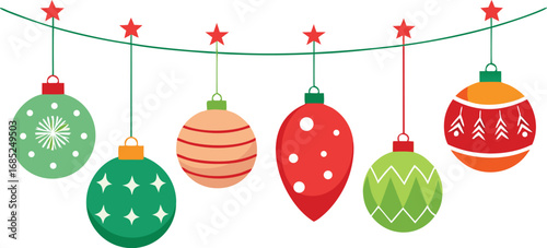 Christmas hanging ornaments vector. Holiday decoration ornaments set on transparent background