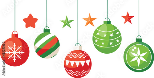 Christmas hanging ornaments vector. Holiday decoration ornaments set on transparent background