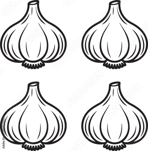 Set of Garlic Outline vector illustration isolated On Transparent Background