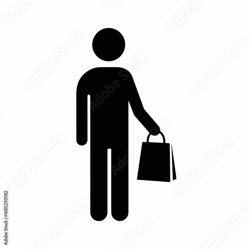 Black silhouette icon of a person holding a shopping bag.