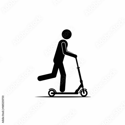 Black silhouette icon of a person riding a kick scooter.