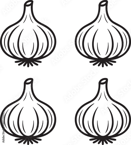 Set of Garlic Outline vector illustration isolated On Transparent Background