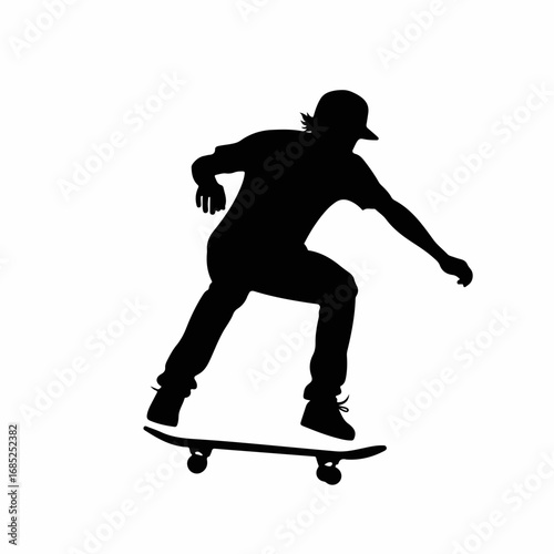 Black silhouette of a skateboarder riding a board.