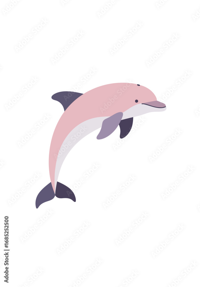 Fototapeta premium Charming pink dolphin leaping joyfully through clear blue ocean waters, evoking carefree summer vibes and marine wonder.