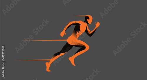 Abstract runner in motion graphic art style on gray background for sports design