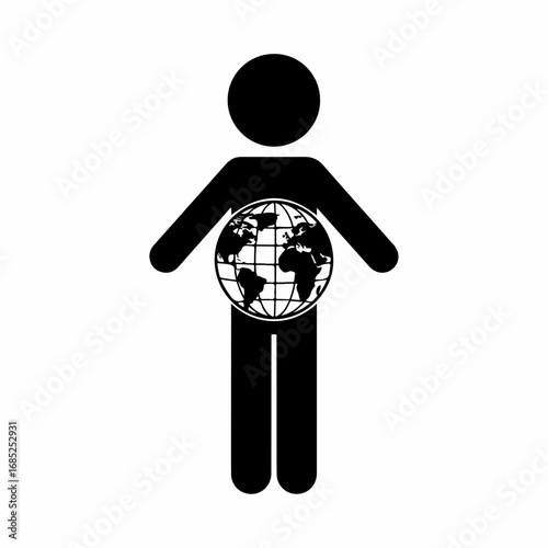 Conceptual icon of a person with planet Earth inside.
