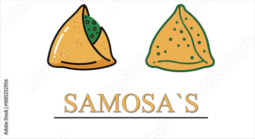 Two delicious samosas are displayed in this food illustration with a white background