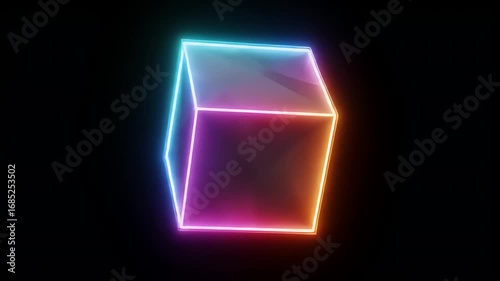 Wallpaper Mural Glowing cube with blue, purple, and orange neon edges against a dark background Torontodigital.ca