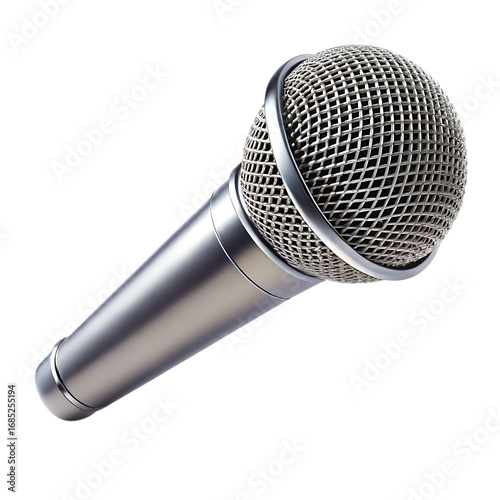 Sleek Silver Microphone Showcasing Crisp Audio Capture Technology for Professional Recording and Performance, Standing Out Against a Black Backdrop