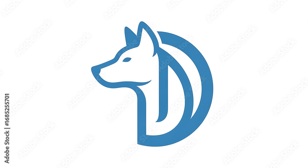 Naklejka premium A creative and minimalist logo design featuring a dog's head seamlessly integrated into a letter of the alphabet.