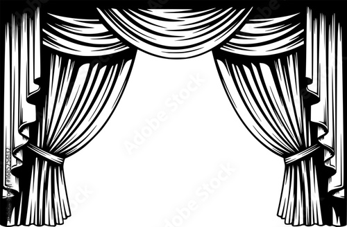Elegant black curtains in a stage or theater style isolated graphic