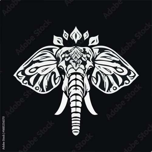 Vintage heraldic black tribal tattoo design of a elephant with a floral pattern
