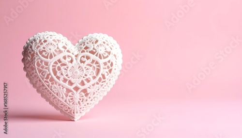 White lacy heart on pink background