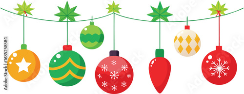 Christmas hanging ornaments vector. Holiday decoration ornaments set on transparent background