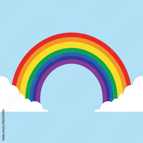 Colorful Rainbow Arching Over Soft Clouds in a Clear Sky - Vibrant Vector Illustration