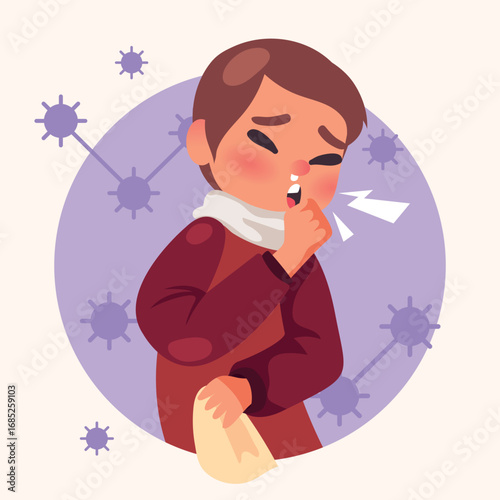 Child Sneezing Illustration Depicting Illness and Virus Spread