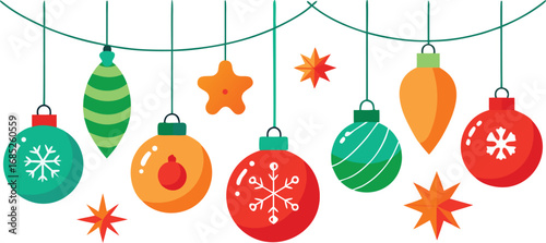 Christmas hanging ornaments vector. Holiday decoration ornaments set on transparent background
