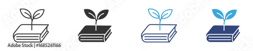 book with a plant sprout growing from it icon set,  nurturing knowledge over time. 
