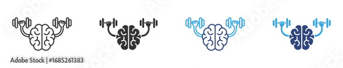 Brain Lifting Dumbbells icon set, symbolizing cognitive enhancement and learning . 