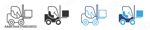 forklift icon set in outline and flat style , vector illustration.