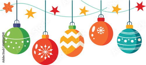 Christmas hanging ornaments vector. Holiday decoration ornaments set on transparent background