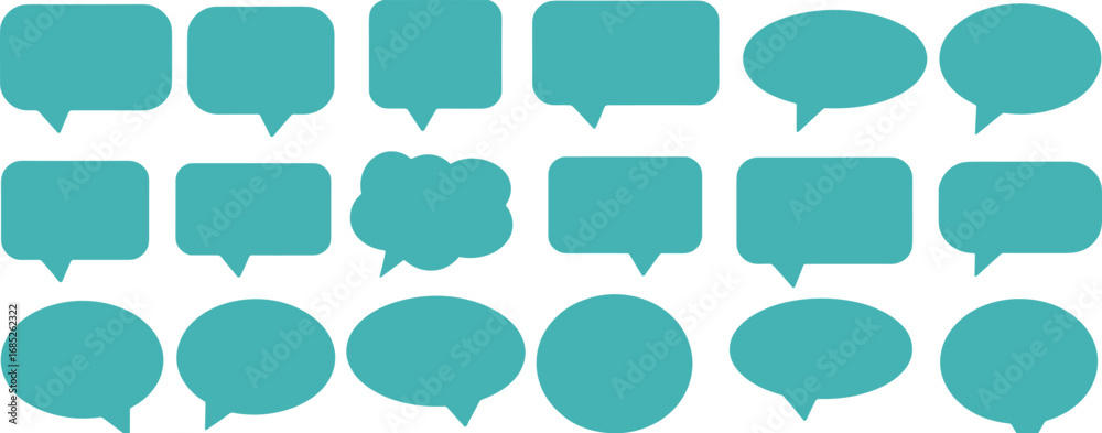 Fototapeta premium Speech bubbles collection, turquoise chat icons, communication symbols, dialogue shapes, conversation graphics, message bubbles, talk icons, communication vectors, chat bubbles set