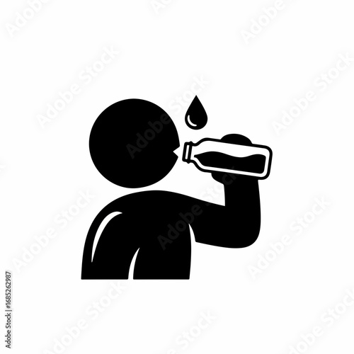 Black and white icon of a person drinking water from a bottle.