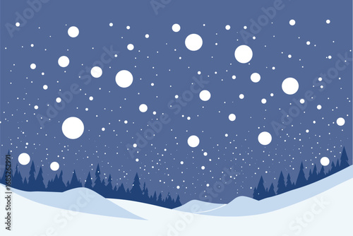 Serene winter landscape with heavy snowfall at night