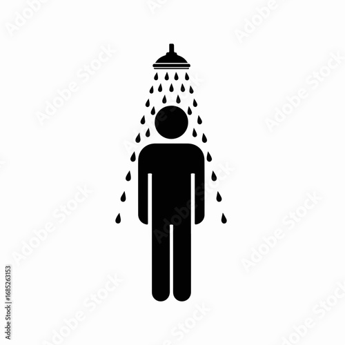 Black pictogram icon of a person taking a shower.