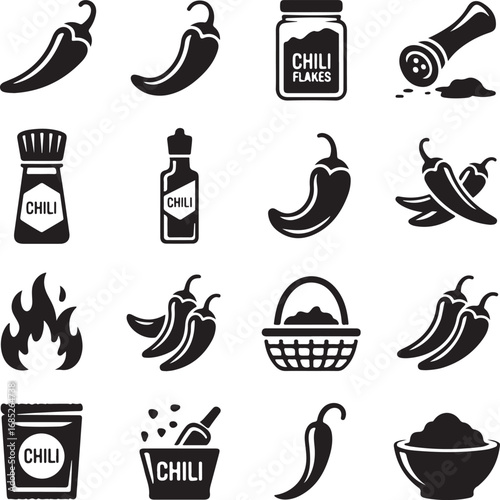 Chili pepper icons set for food and spice related designs vector illustration