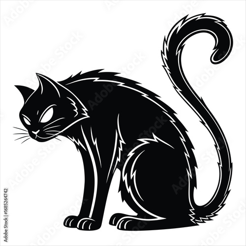 Mystical Black Cat Silhouette with Glowing Eyes and Jagged Fur