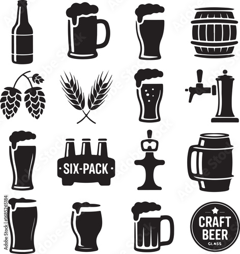 Beer and brewing icons set for beverage and pub related designs vector illustration