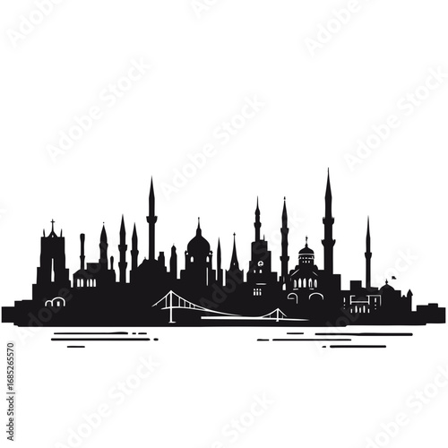 London cityscape silhouette vector with tower, church, and urban architecture