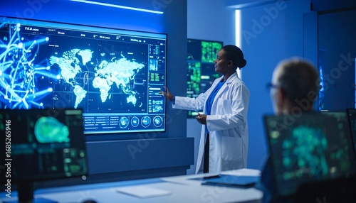 Futuristic scientific presentation in a modern lab