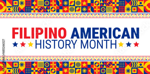 Filipino American History Month Geometric shape pattern background, banner, card or poster design template is observed every year during October, to raise awareness about the mission. Vector 