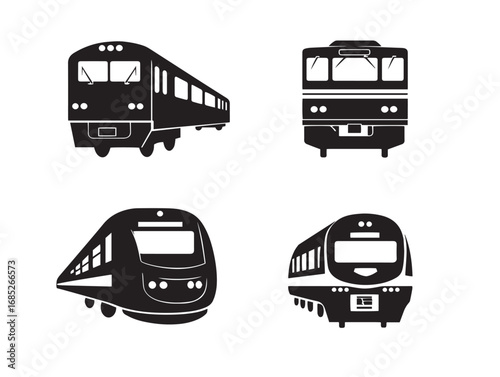 Train Icon Silhouette Collection Featuring Four Stylish Railway Vector Illustrations